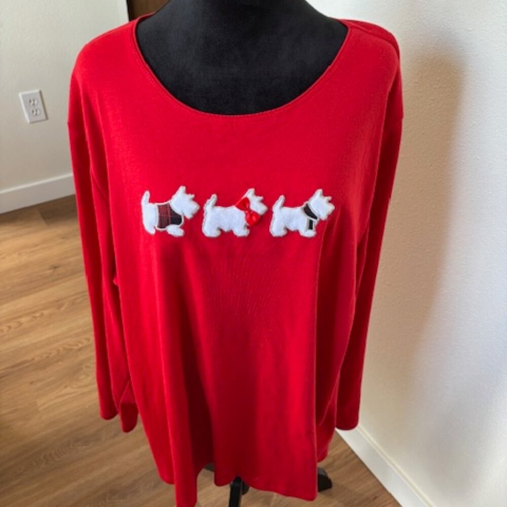 Holiday Lane NWT Red Long Sleeve Scotties Scotty Dog Top 3X